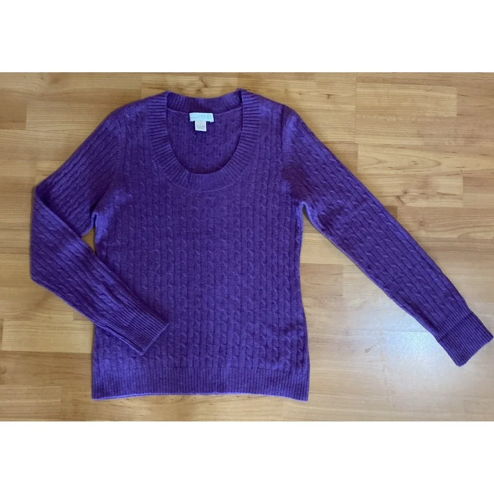 Kenar Cashmere Sweater Cable Knit V Neck 2 Ply Y2K Style Size Large Purple